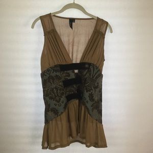 BKE Boutique Tan Turquoise embroidered Vest